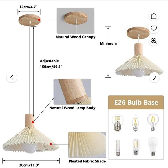 Lighting Vintage Pleated Fabric Ceiling Light Fixture Mid Century Modern Black - Picture 2 of 4